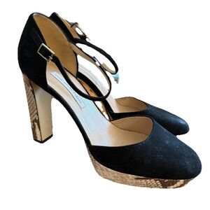 Diane Von Furstenberg Mary Jane Platforms Sz 10 Black Suede Python Pattern Heels